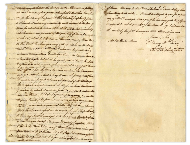 George Washington Letter Signed From 1785 -- In this Almost Humorous Letter, Washington Manages Renters on His Land, and Appeals to His Land Agent for Help